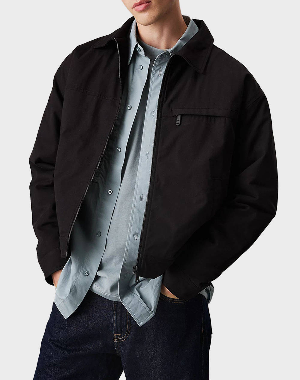 Calvin Klein Jeans Zip Jacket Men Clothes Outerwear Jackets Black Cotton J30J326713 Beh Male Jackets Black