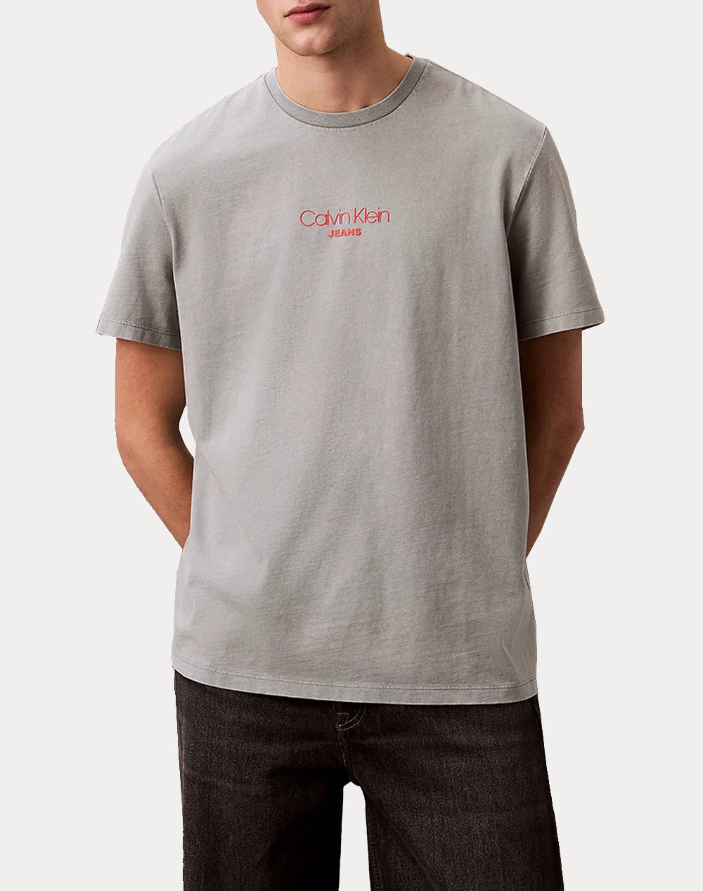 Calvin Klein Jeans Ss Acid Wash 20S Cn Tee Men Clothes T Shirts & Sweatshirts T Shirts Lightgray Cotton Lv04Rb824G Ckm Male T-Shirts