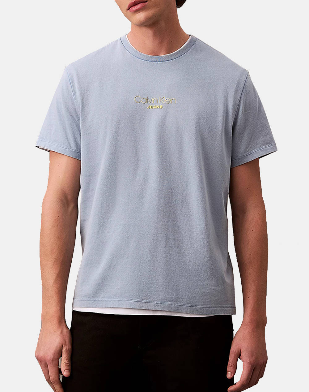 Calvin Klein Jeans Ss Acid Wash 20S Cn Tee Men Clothes T Shirts & Sweatshirts T Shirts Skyblue Cotton Lv04Rb824G Cff Male T-Shirts Blue