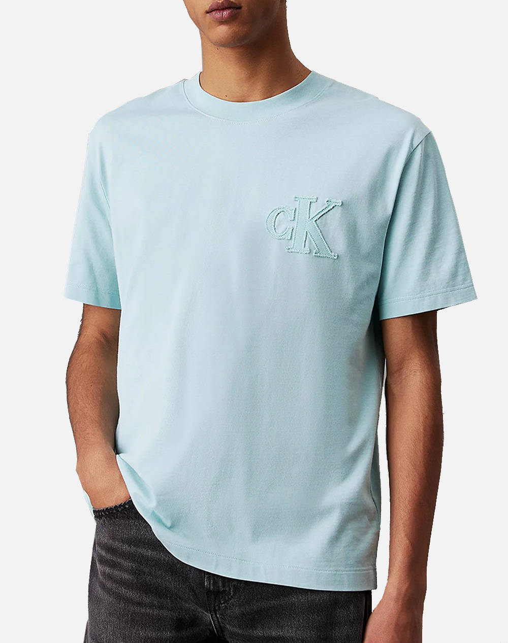 Calvin Klein Jeans Ck Applique Tee Men Clothes T Shirts & Sweatshirts T Shirts Aqua Cotton J30J327494 Mr5 Male T-Shirts