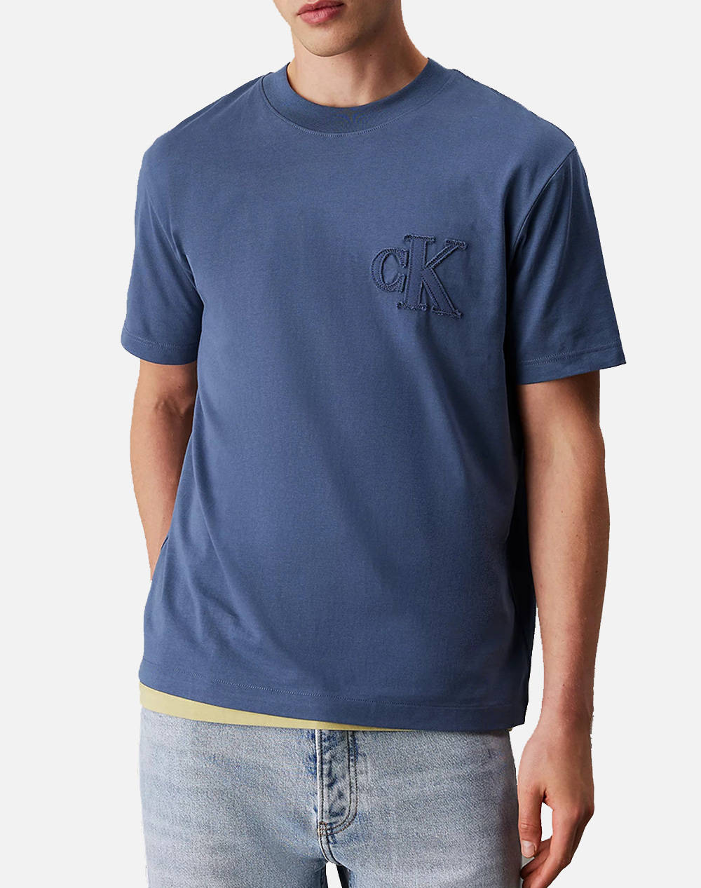 Calvin Klein Jeans Ck Applique Tee Men Clothes T Shirts & Sweatshirts T Shirts Indigo Cotton J30J327494 Ck1 Male T-Shirts