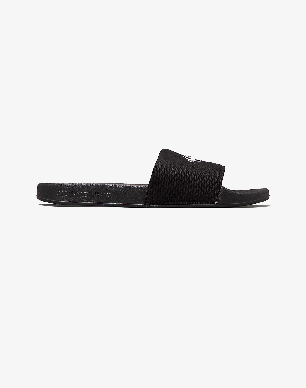 Calvin Klein Slide Monogram Men Footwear Flip Flops Black Cotton,Synthetic,Fabric Ym0Ym01271 0Gj Male Flip Flops Black