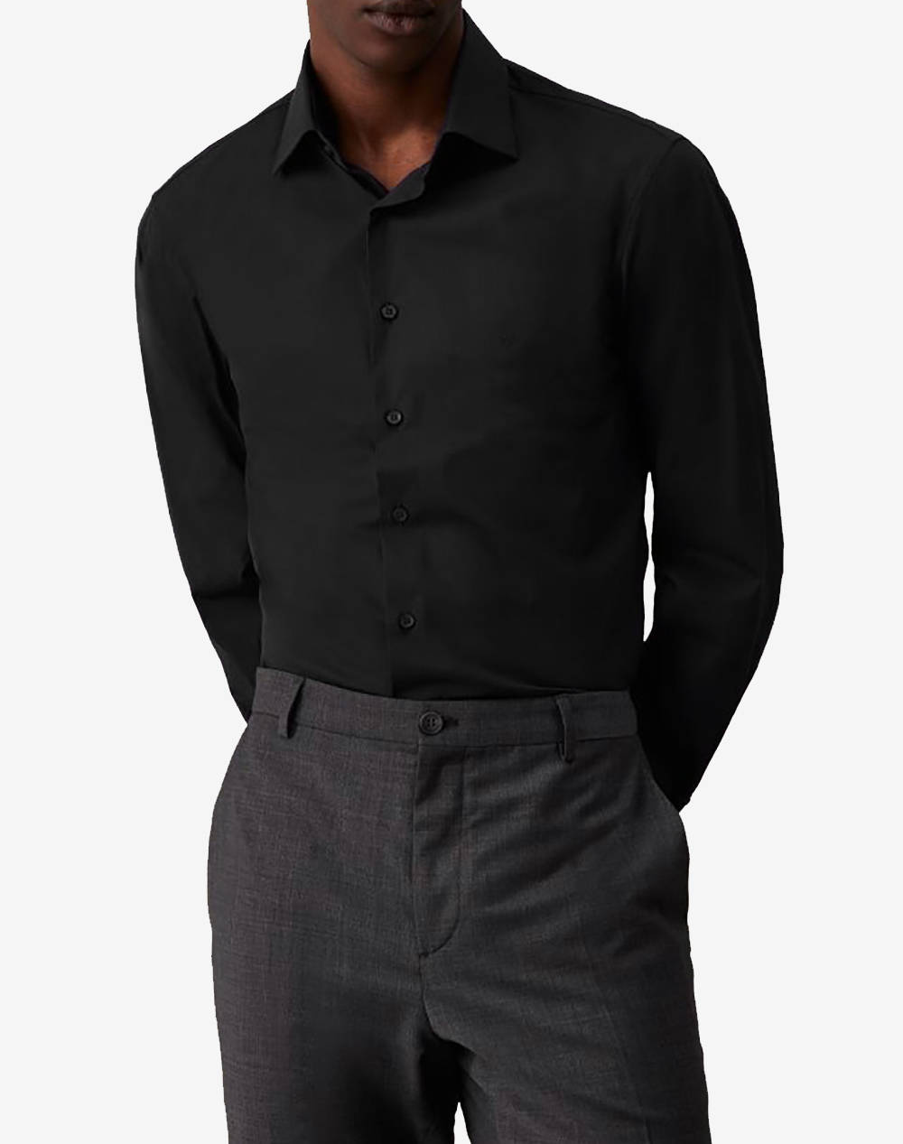 Calvin Klein Poplin Stretch Fitted Shirt Men Clothes Shirts Black Cotton,Elastic K10K109509 Beh Male Shirts Black