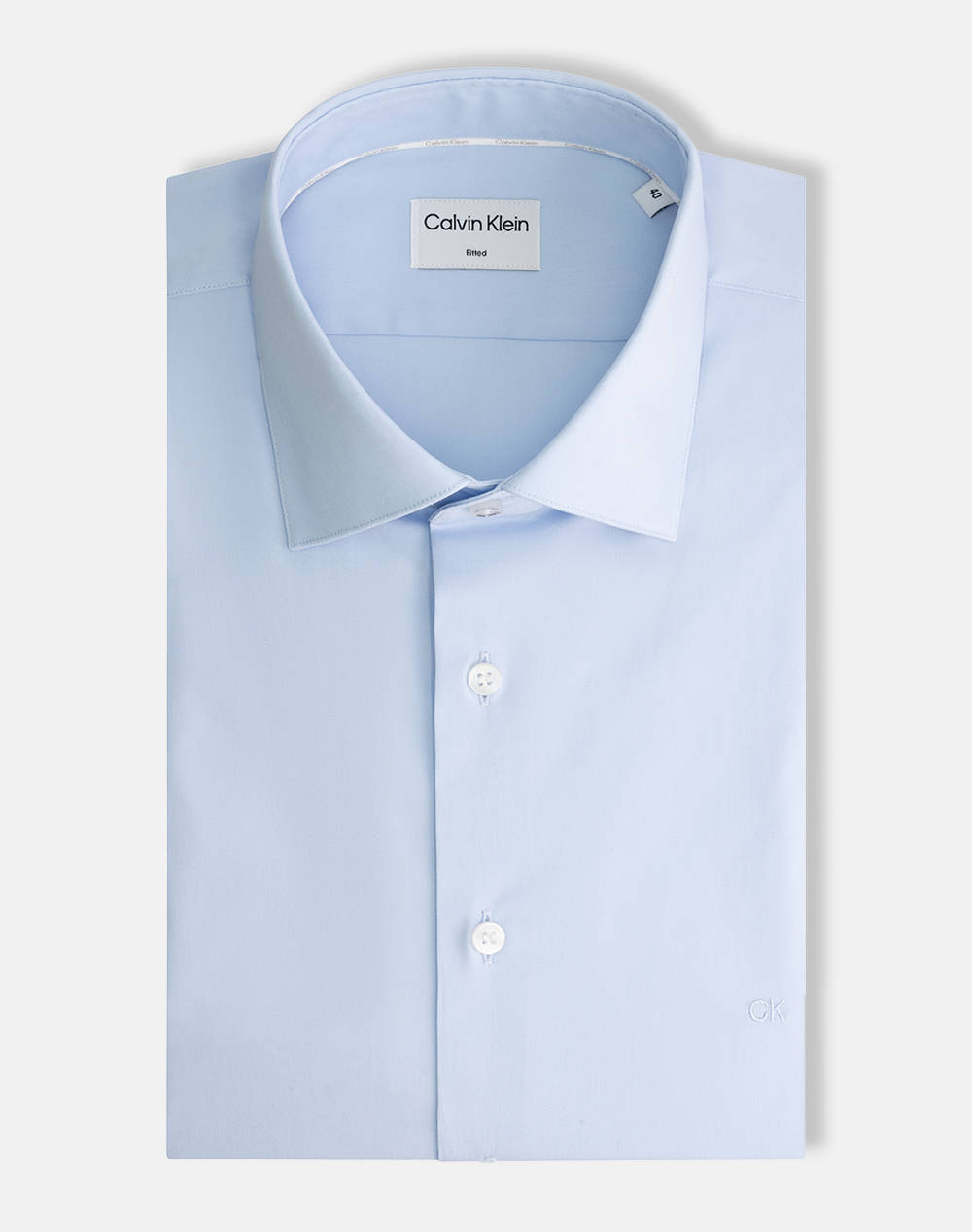 Calvin Klein Poplin Stretch Fitted Shirt Men Clothes Shirts Lightblue Cotton,Elastic K10K109509 C1S Male Shirts Blue