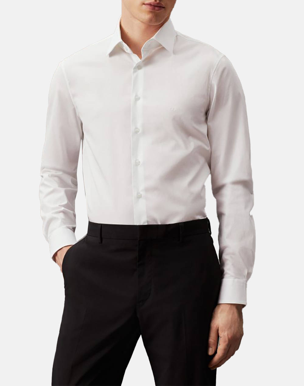 Calvin Klein Poplin Stretch Fitted Shirt Men Clothes Shirts White Cotton,Elastic K10K109509 Yaf Male Shirts