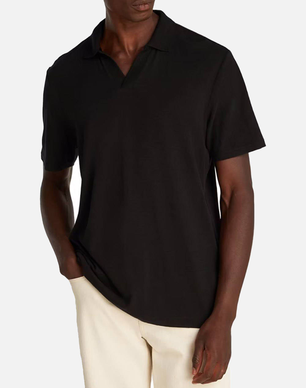 Calvin Klein Linen Cotton Cuban Collar Polo Men Clothes T Shirts & Sweatshirts Polo Black Cotton,Linen K10K114136 Beh Male Polo Black