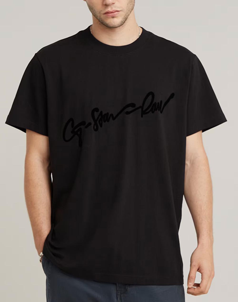 G Star Flock G Script Loose R T Men Clothes T Shirts & Sweatshirts T Shirts Black Cotton D25148 C336 6484 Male T-Shirts Black