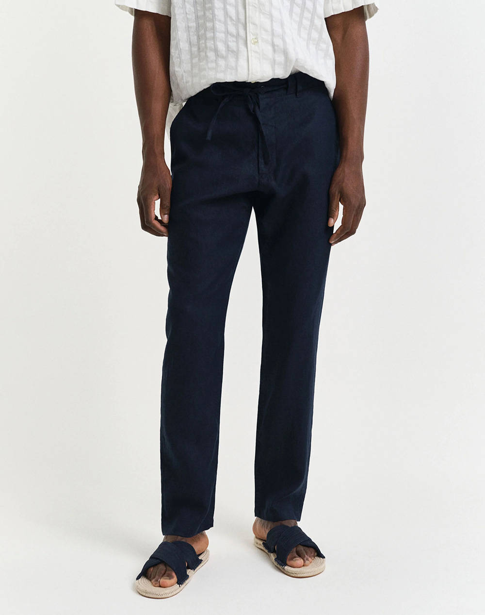 Gant Relaxed Linen Ds Pants Men Clothes Trousers Chinos Darkblue Linen 3G1505272 433 Male Chinos Blue