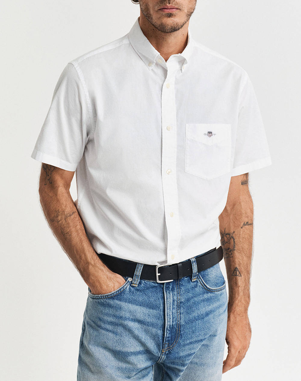 Gant Shirt Ss Men Clothes Shirts White Cotton 3G3000101 110 Male Shirts