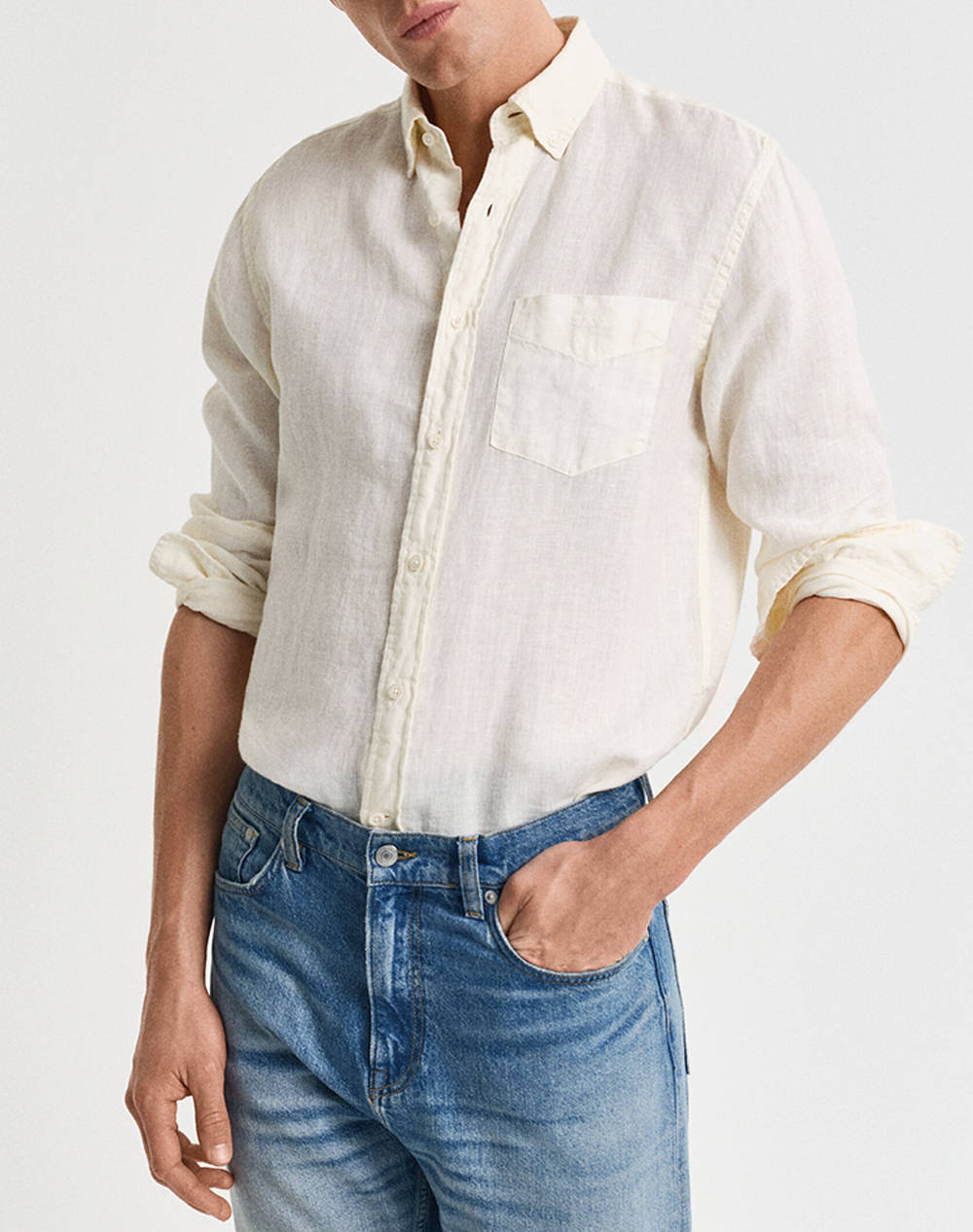 Gant Shirt Ls Men Clothes Shirts Cream Linen 3G3240120 130 Male Shirts