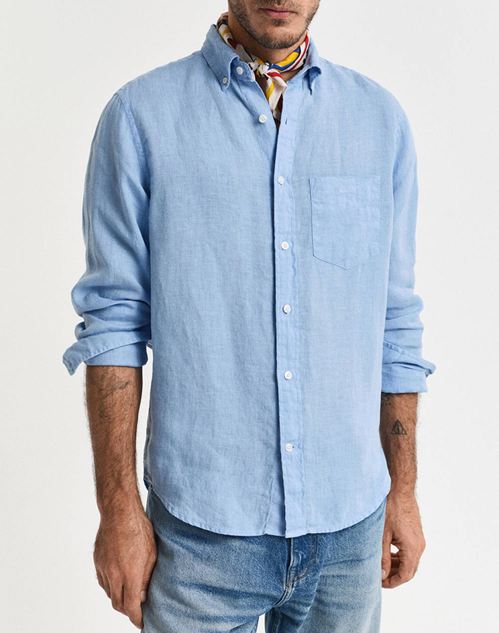 Gant Shirt Ls Men Clothes Shirts Lightblue Linen 3G3240120 468 Male Shirts Blue