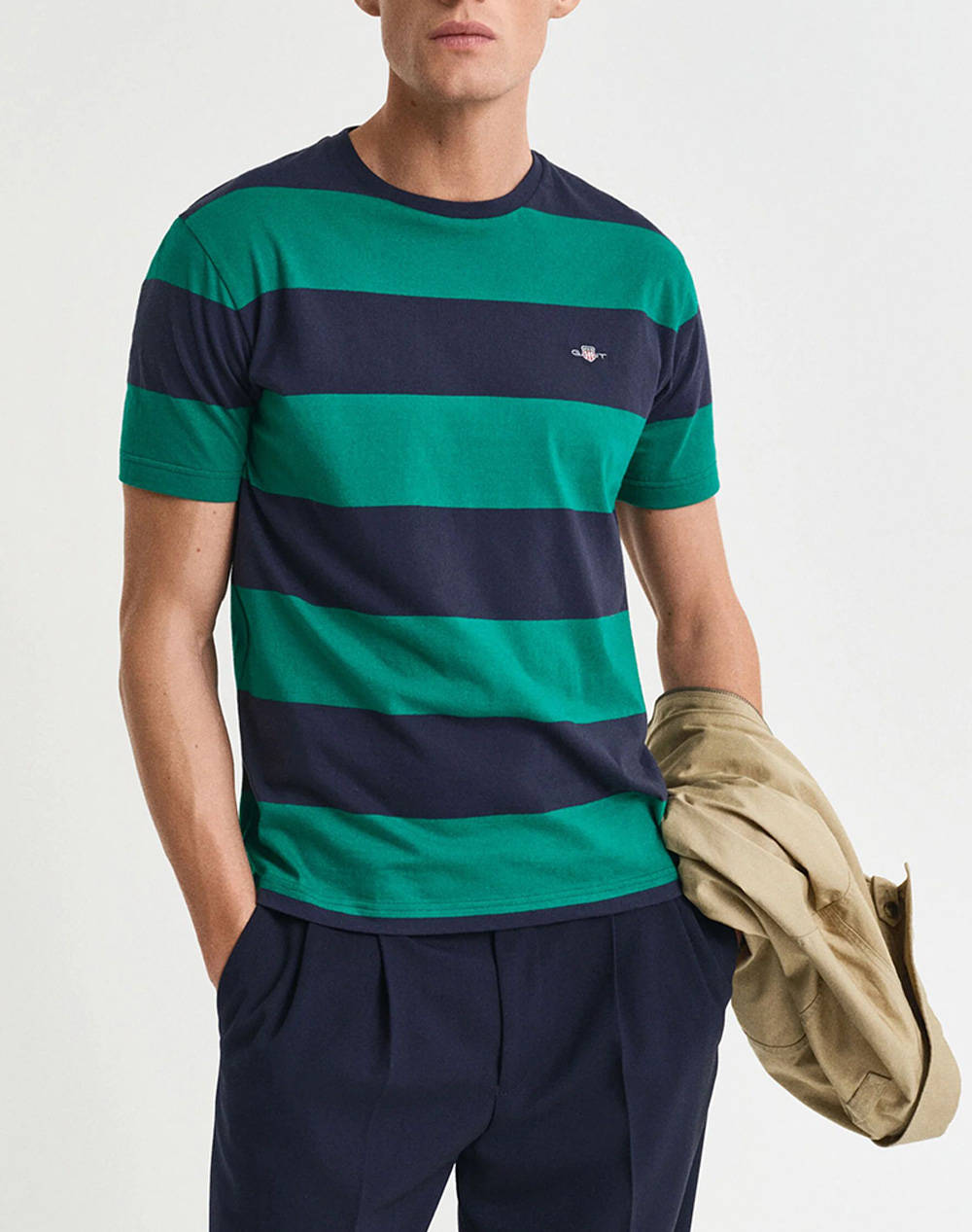 Gant Bar Stripe Ss T Shirt Men Clothes T Shirts & Sweatshirts T Shirts Green Cotton 3G2003203 322 Male T-Shirts Green