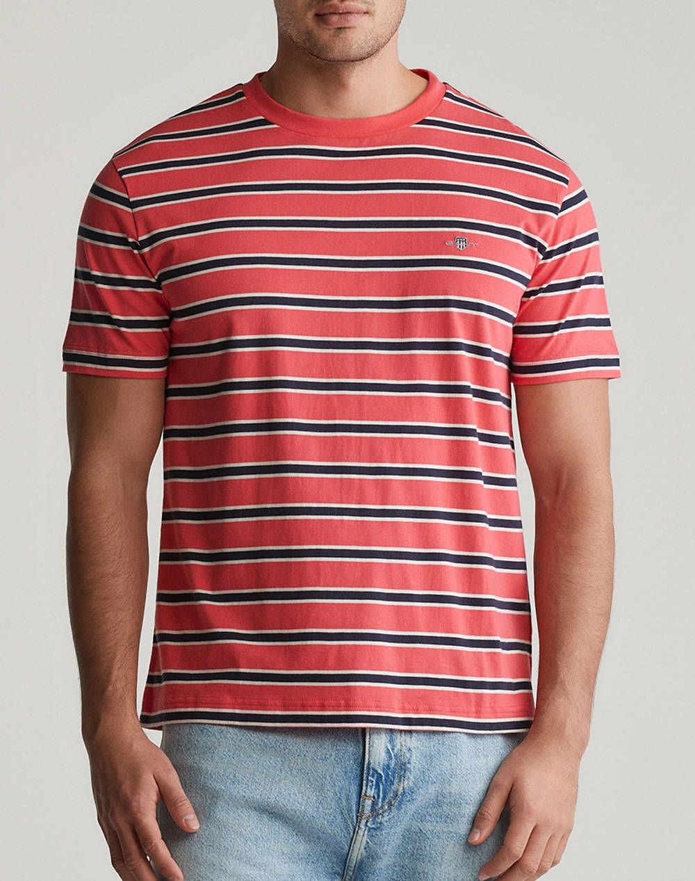 Gant Striped Ss Tshirt Men Clothes T Shirts & Sweatshirts T Shirts Orangered Cotton 3G2003320 648 Male T-Shirts