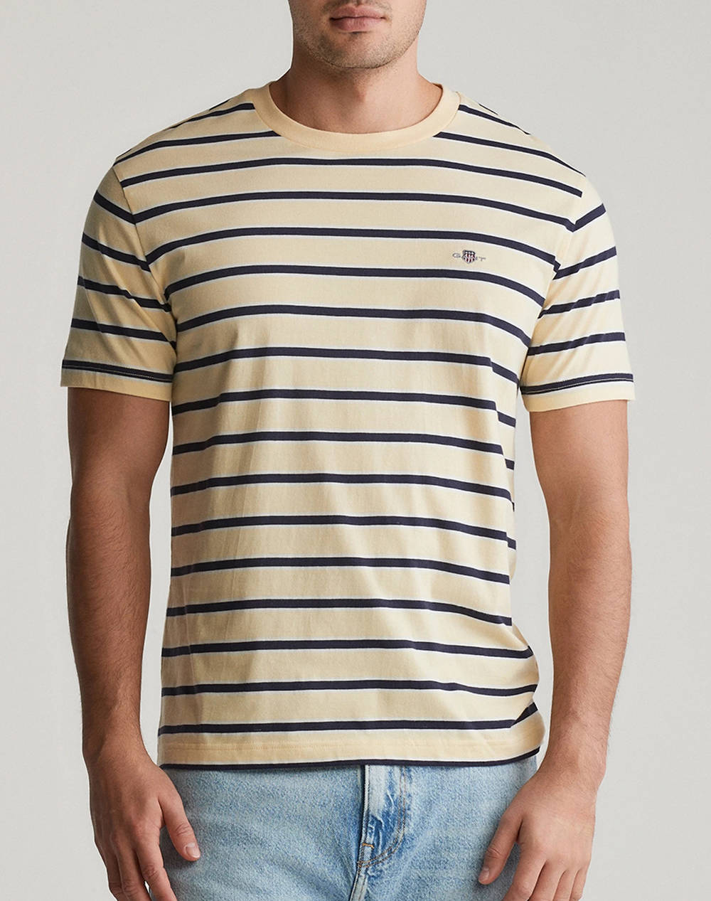 Gant Striped Ss Tshirt Men Clothes T Shirts & Sweatshirts T Shirts Yellow Cotton 3G2003320 700 Male T-Shirts