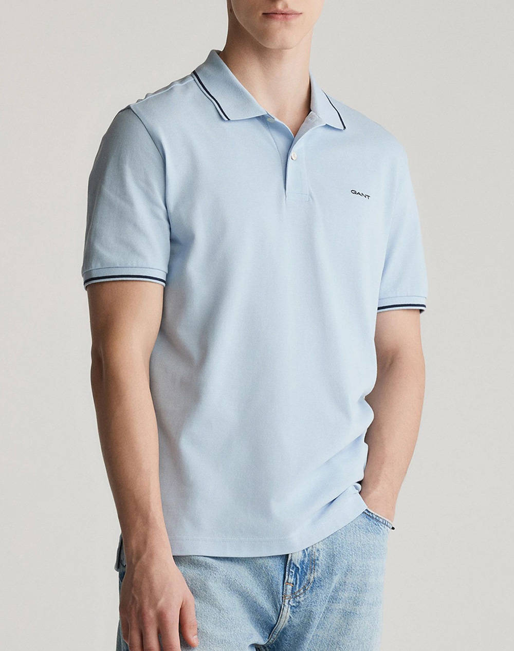 Gant Tipping Ss Pique Polo Shirt Men Clothes T Shirts & Sweatshirts Polo Lightblue Cotton 3G2062034 457 Male Polo Blue