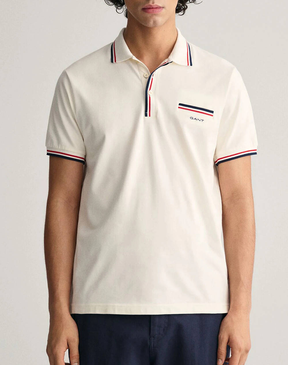 Gant 2 Col Tipping Ss Pique Polo T Shirt Men Clothes T Shirts & Sweatshirts Polo Offwhite Cotton,Elastic 3G2013042 113 Male Polo