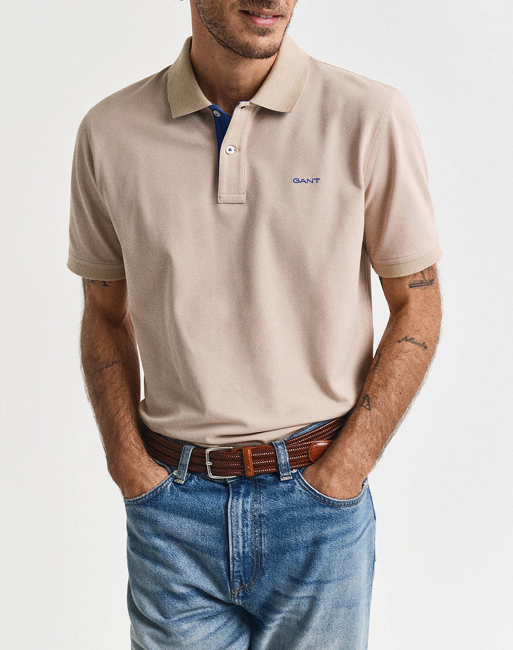 Gant Km Reg Contrast Pique Ss Polo T Shirt Men Clothes T Shirts & Sweatshirts Polo Biege Cotton,Elastic 3G2062026 277 Male Polo Biege