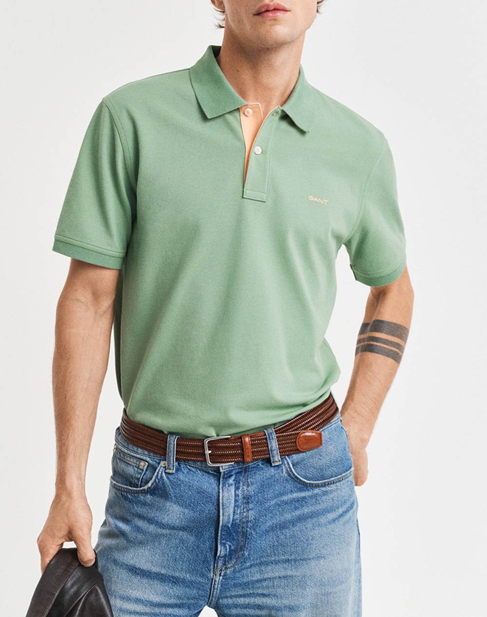 Gant Km Reg Contrast Pique Ss Polo T Shirt Men Clothes T Shirts & Sweatshirts Polo Green Cotton,Elastic 3G2062026 362 Male Polo Green