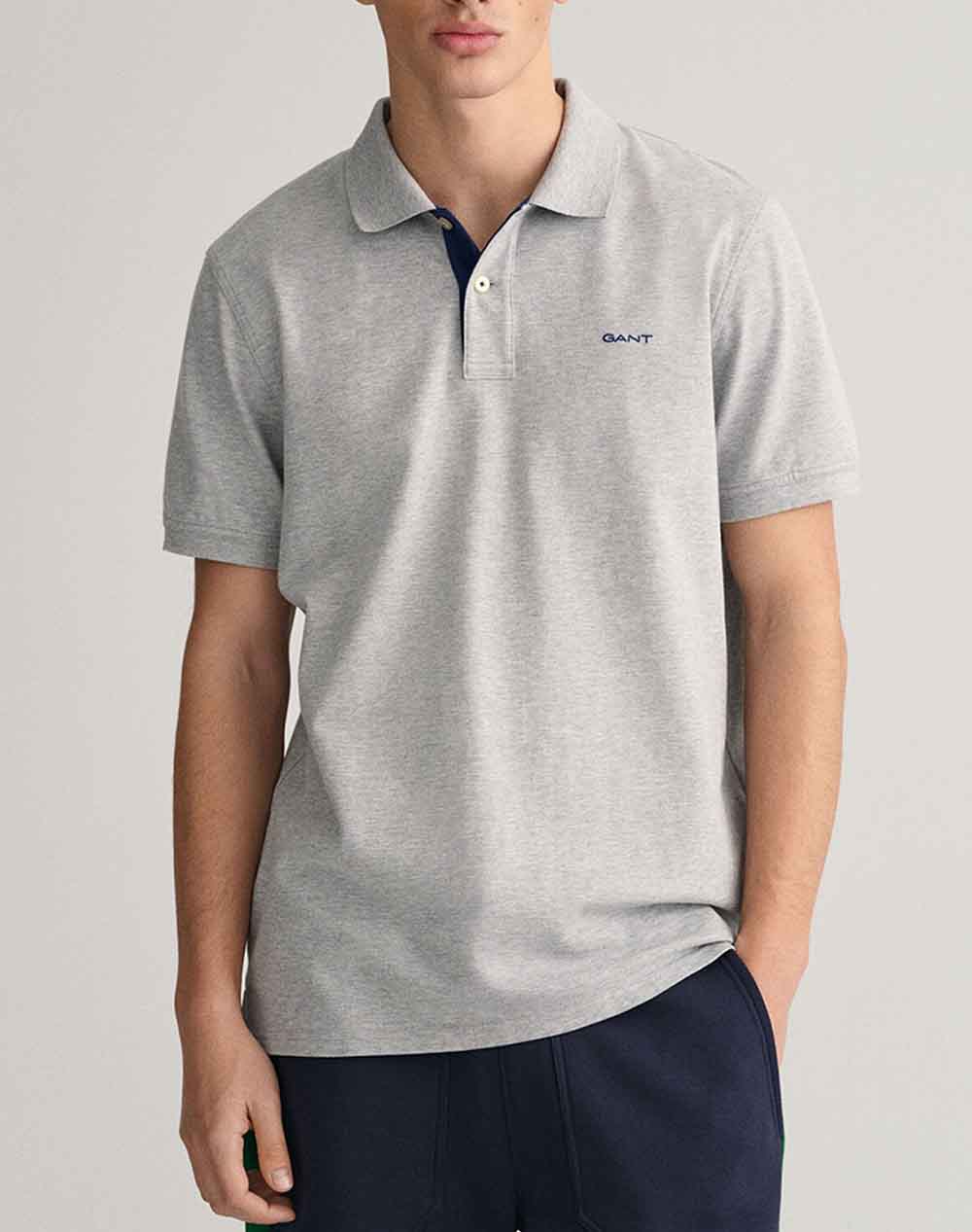Gant Km Reg Contrast Pique Ss Polo T Shirt Men Clothes T Shirts & Sweatshirts Polo Lightgray Cotton,Elastic 3G2062026 93 Male Polo