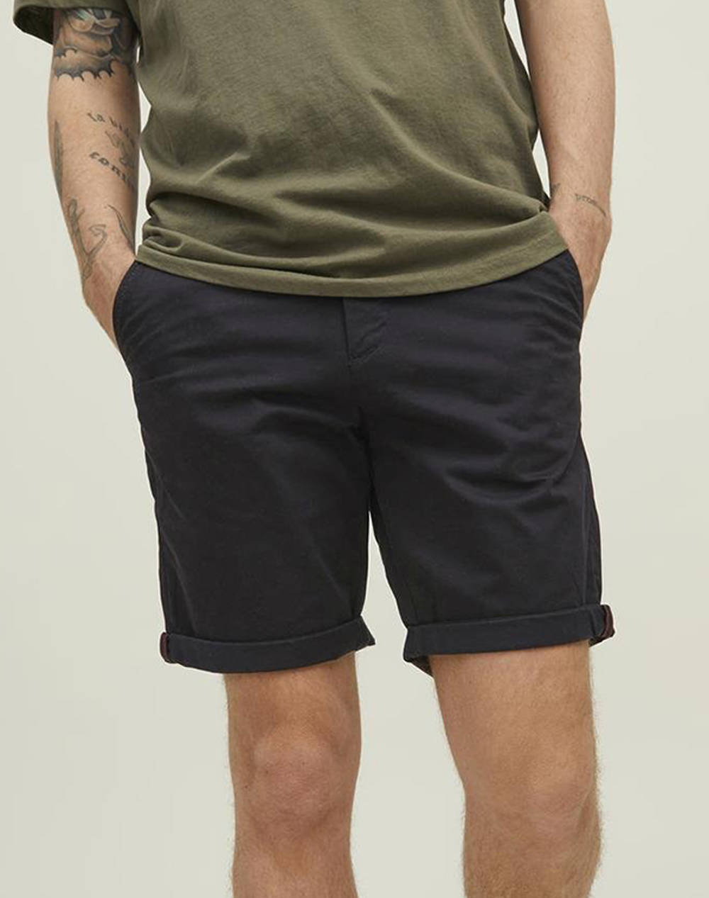Jack&Jones Jpstbowie Shorts Solid Srt Sn Men Clothes Shorts/Bermudas Chinos Black Cotton,Elastic 12165604 Black Male Chinos Black