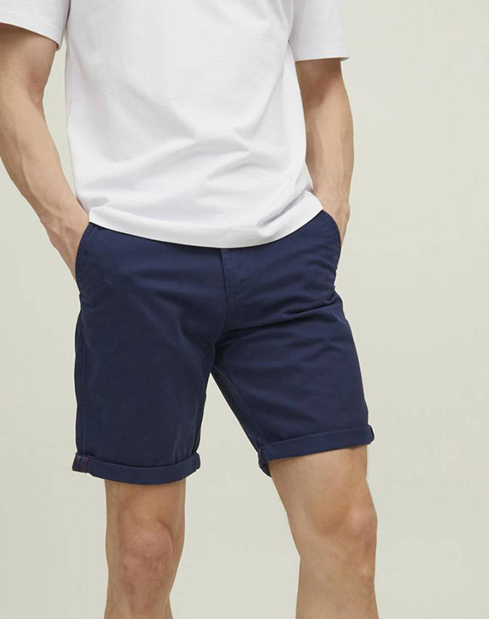 Jack&Jones Jpstbowie Shorts Solid Srt Sn Men Clothes Shorts/Bermudas Chinos Navyblue Cotton,Elastic 12165604 Navy Blazer Male Chinos Blue