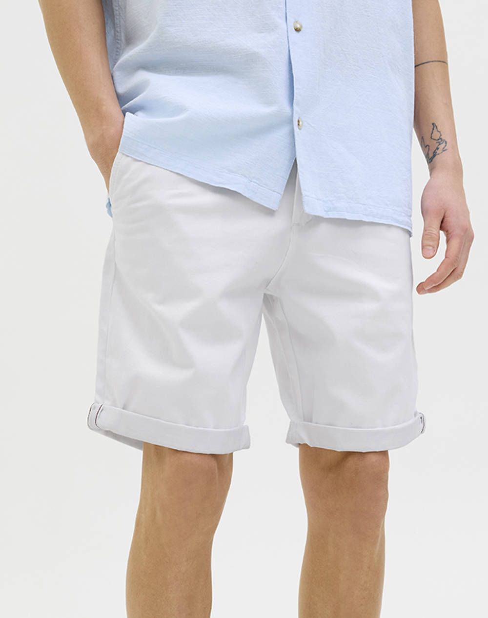Jack&Jones Jpstbowie Shorts Solid Srt Sn Men Clothes Shorts/Bermudas Chinos White Cotton,Elastic 12165604 White Male Chinos