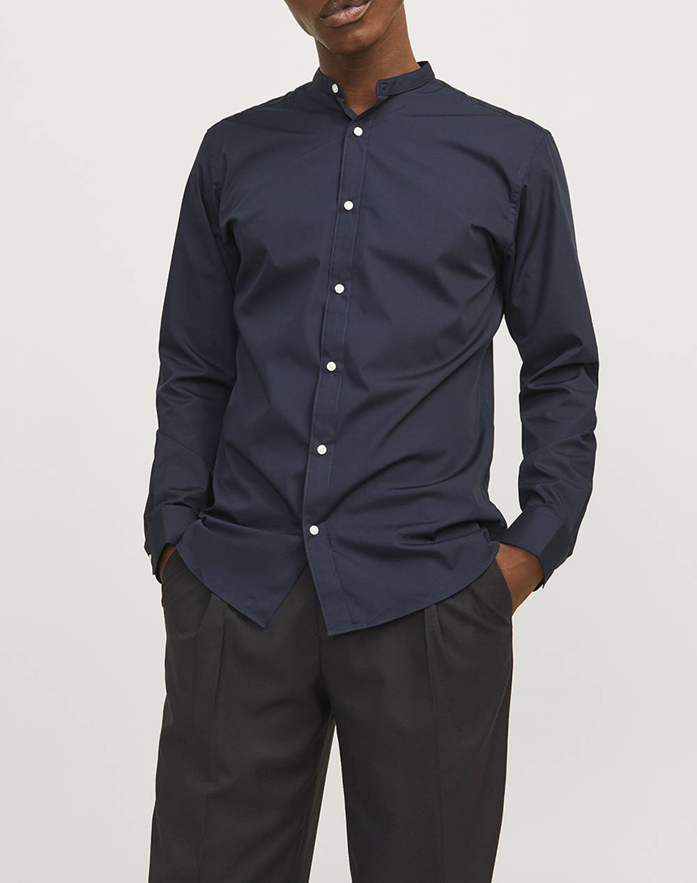 Jack&Jones Jjjoe Shirt Ls Plain Mao Men Clothes Shirts Navyblue Cotton,Synthetic 12205921 Navy Blazer Male Shirts Blue