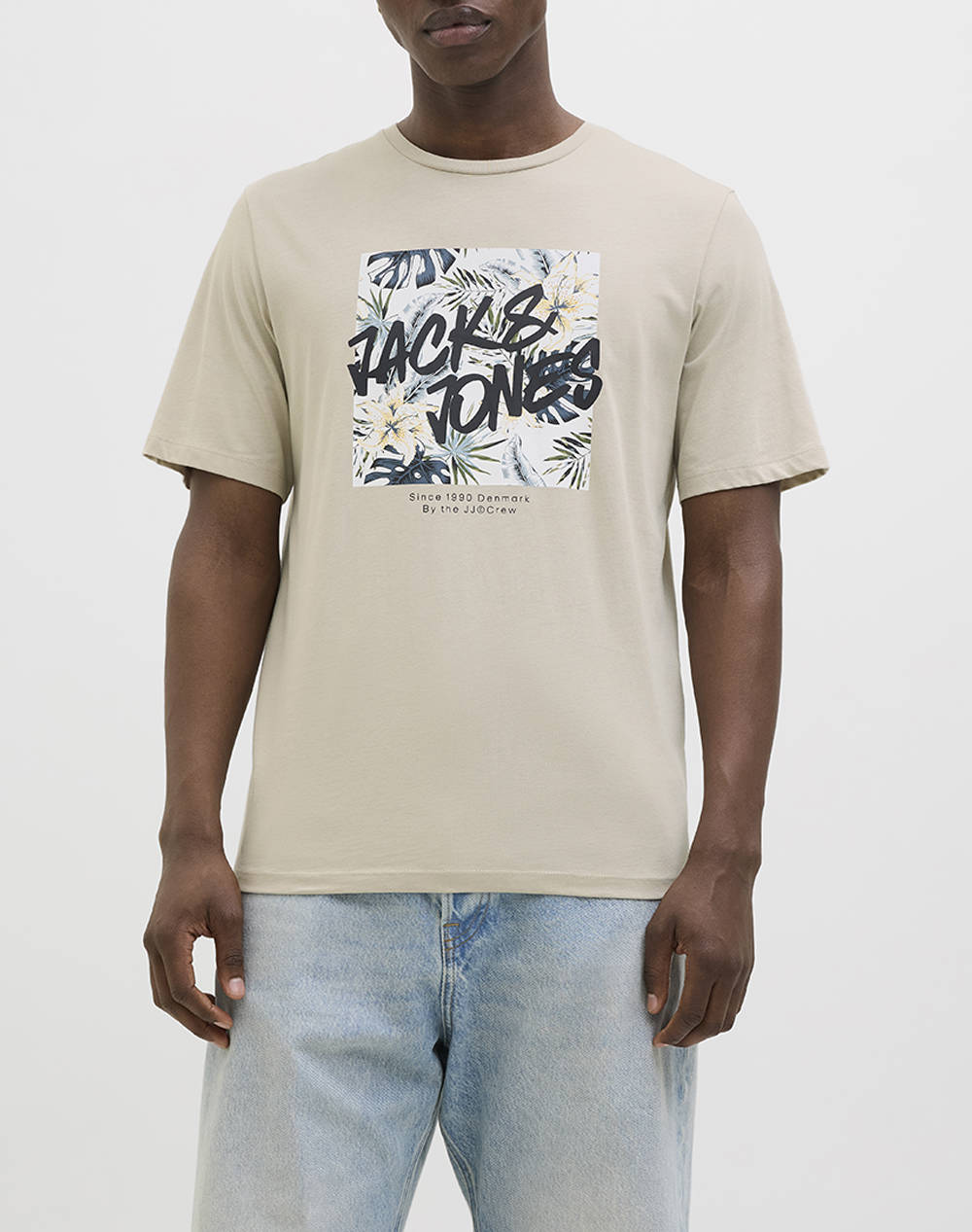 Jack&Jones Jjhawaii Shape Tee Ss Crew Neck Ln Men Clothes T Shirts & Sweatshirts T Shirts Biege Cotton 12269324 Moonbeam Male T-Shirts Biege