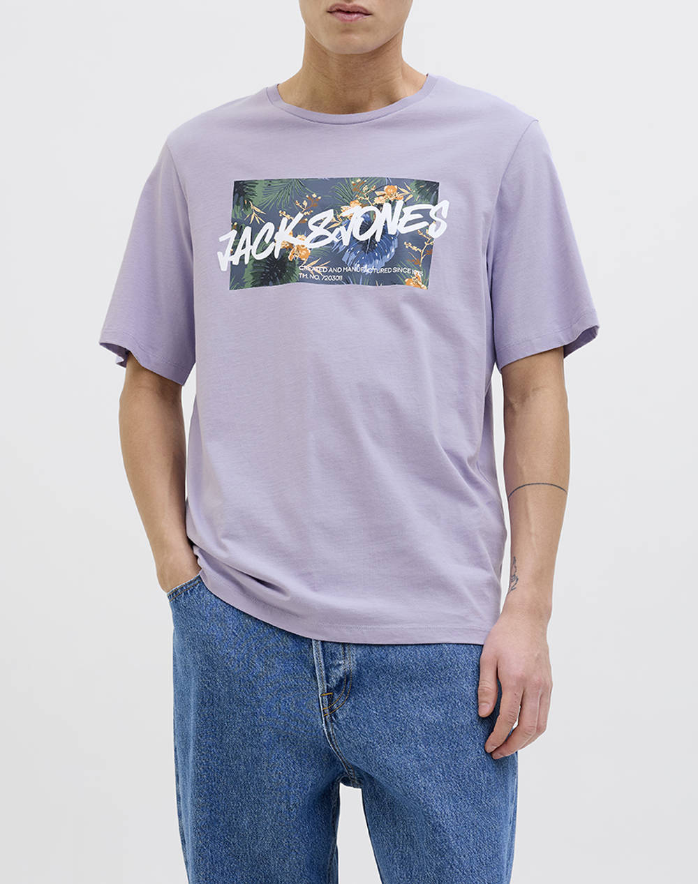 Jack&Jones Jjhawaii Shape Tee Ss Crew Neck Ln Men Clothes T Shirts & Sweatshirts T Shirts Lilac Cotton 12269324 Languid Lavender Male T-Shirts