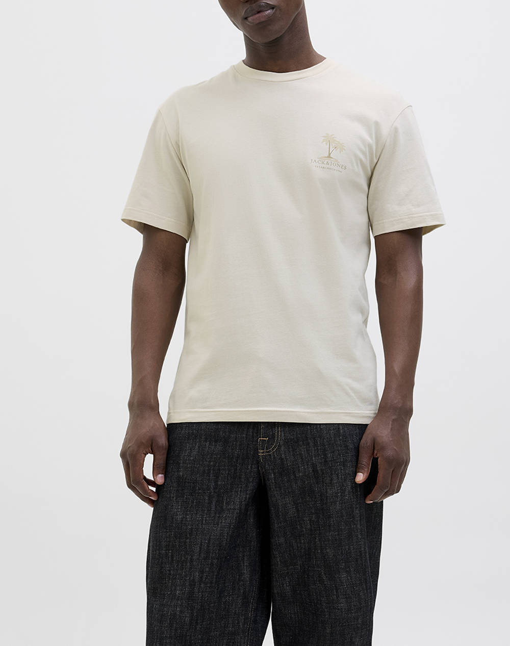 Jack&Jones Jjsummer Vibes Tee Ss Crew Neck Ln Men Clothes T Shirts & Sweatshirts T Shirts Ecru Cotton 12269372 Moonbeam Male T-Shirts