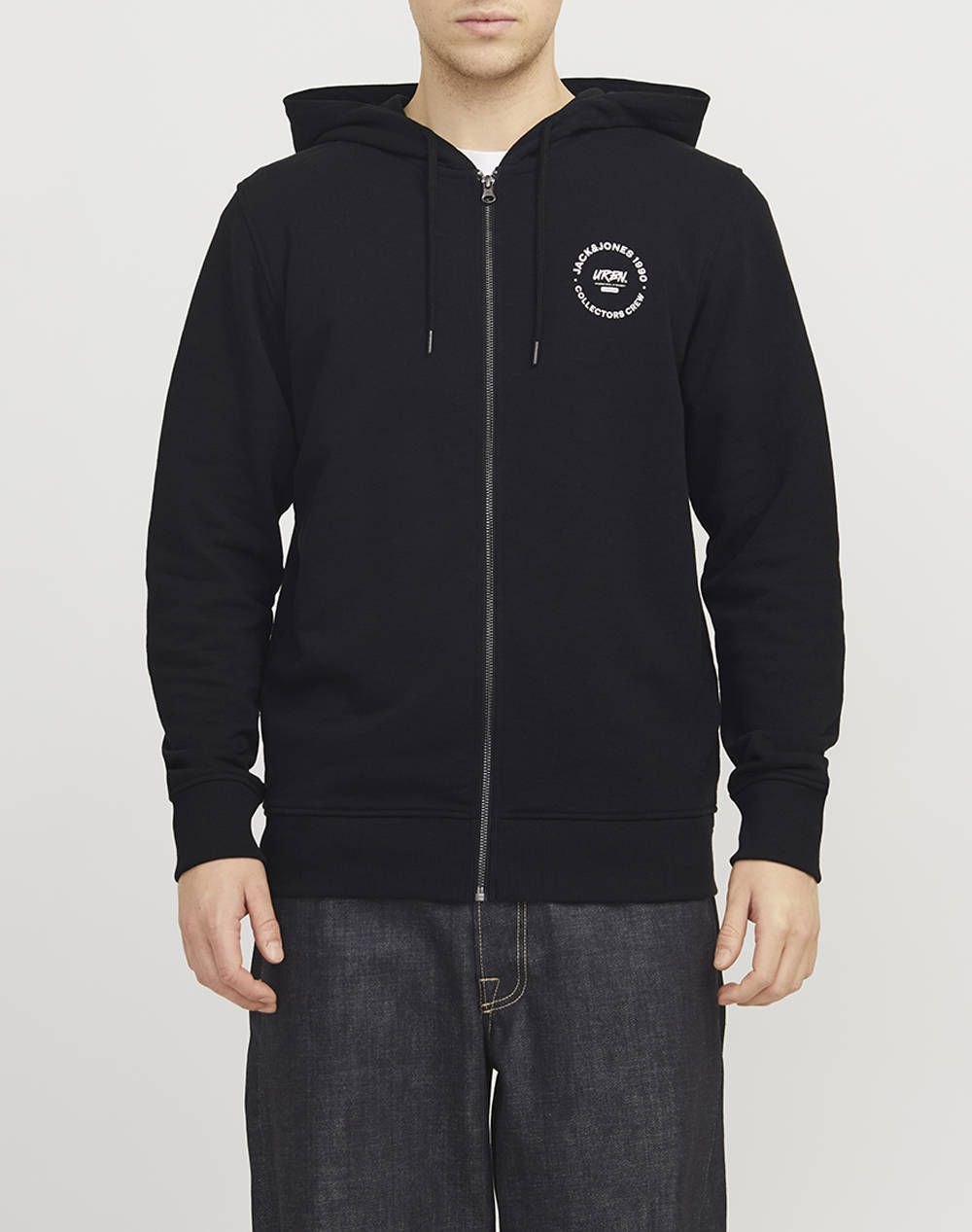 Jack&Jones Jjsimon Sweat Zip Hood Men Clothes Jackets Zip Through Hoodies Black Cotton,Synthetic 12269366 Black Male Zip Through Hoodies Black