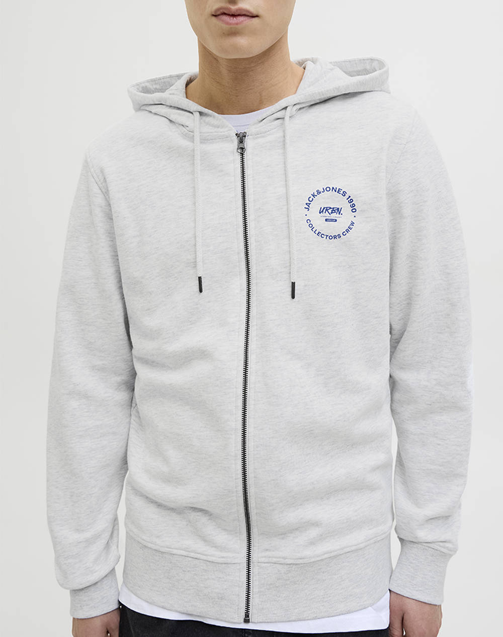 Jack&Jones Jjsimon Sweat Zip Hood Men Clothes Jackets Zip Through Hoodies Lightgray Cotton,Synthetic 12269366 White Melange Male Zip Through Hoodies