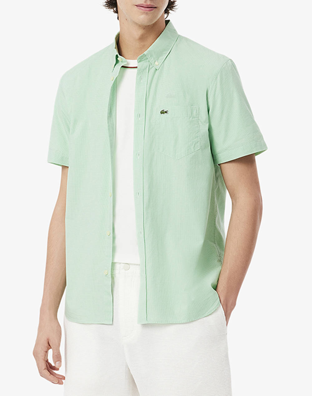 Lacoste Shirt Ss Men Clothes Shirts Lightgreen Cotton 3Ch5622 Qbe Male Shirts Green