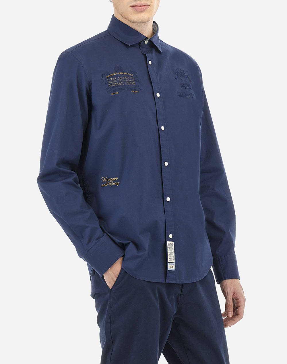 La Martina Shirt Ls Men Clothes Shirts Darkblue Cotton 3Lmmace30 07017 Male Shirts Blue