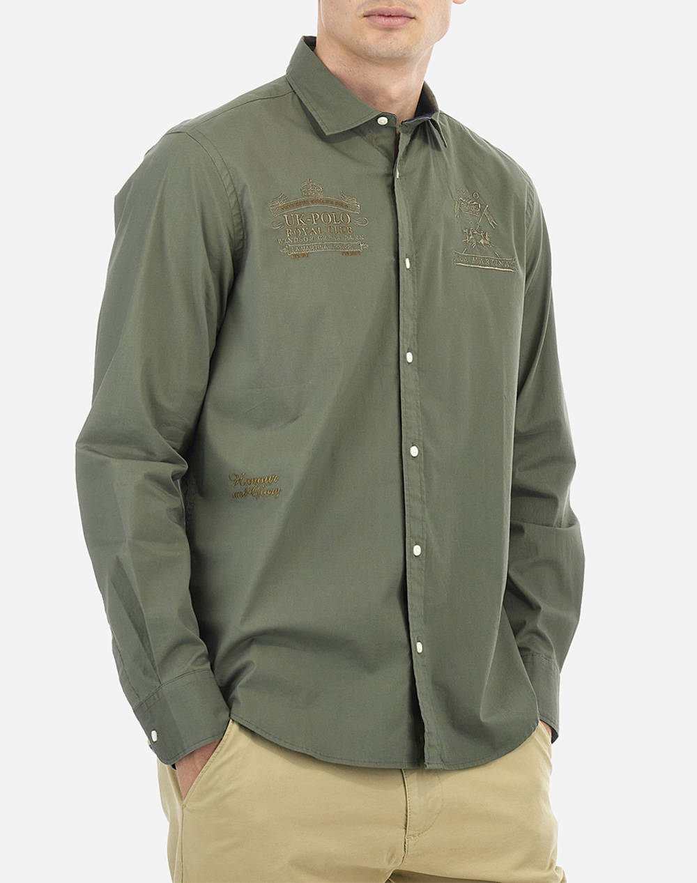La Martina Shirt Ls Men Clothes Shirts Darkgreen Cotton 3Lmmace30 03176 Male Shirts Green