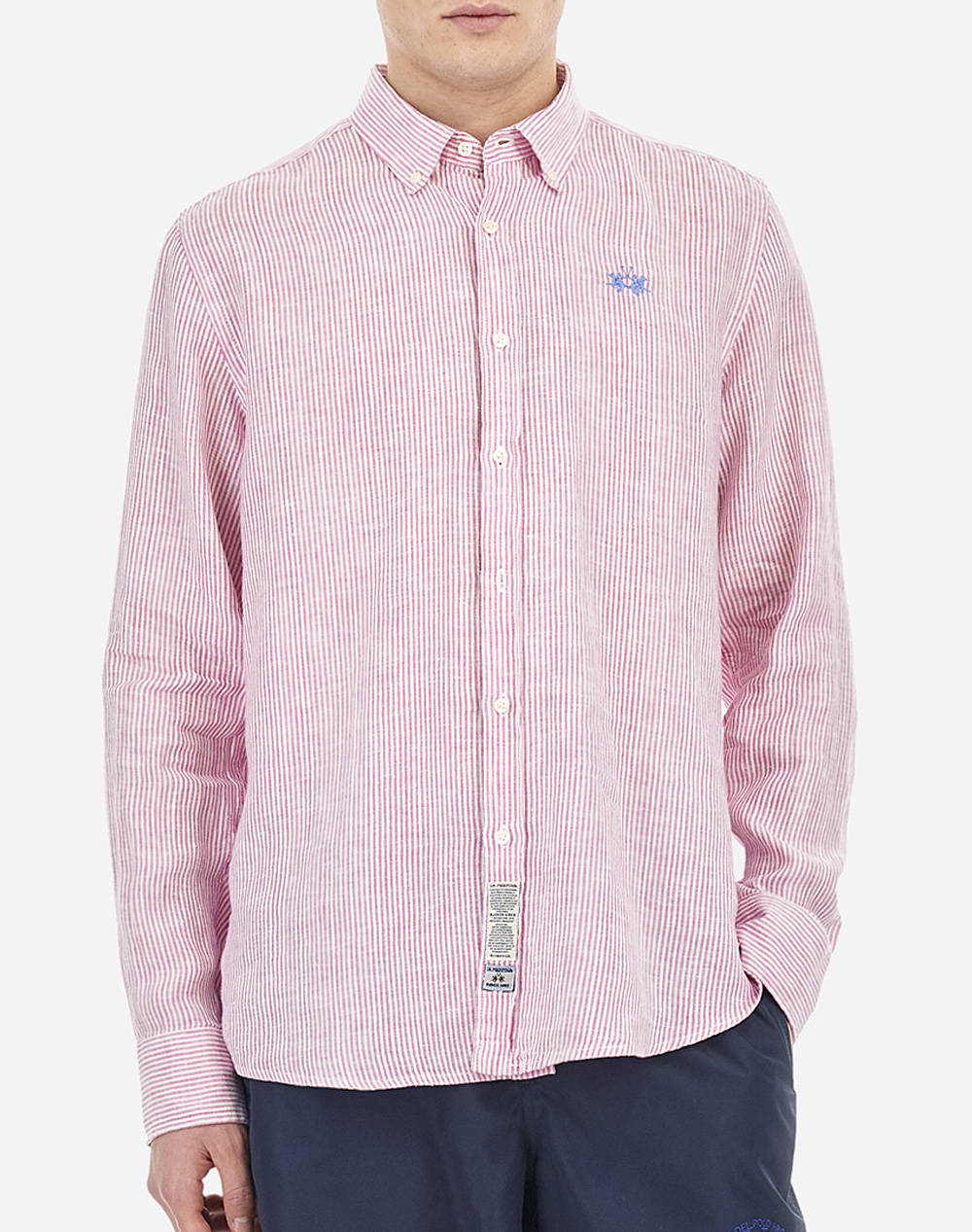 La Martina Shirt Ls Man Shirt Linen Men Clothes Shirts Pink Linen 3Lmmac009 S0078 Male Shirts