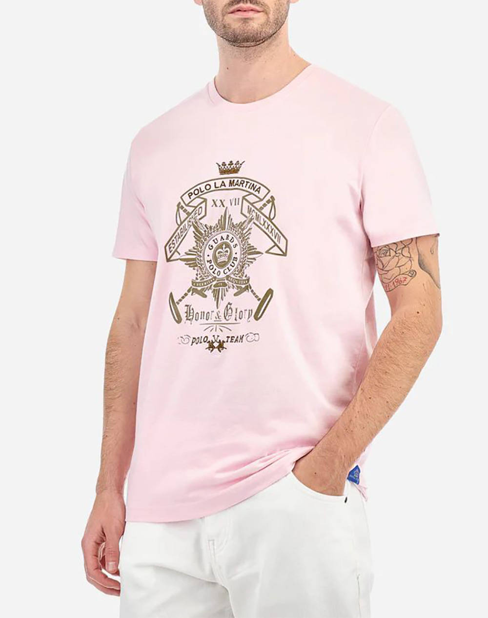 La Martina T Shirt Ss Men Clothes T Shirts & Sweatshirts T Shirts Lightpink Cotton,Fabric 3Lmmarg30 05254 Male T-Shirts