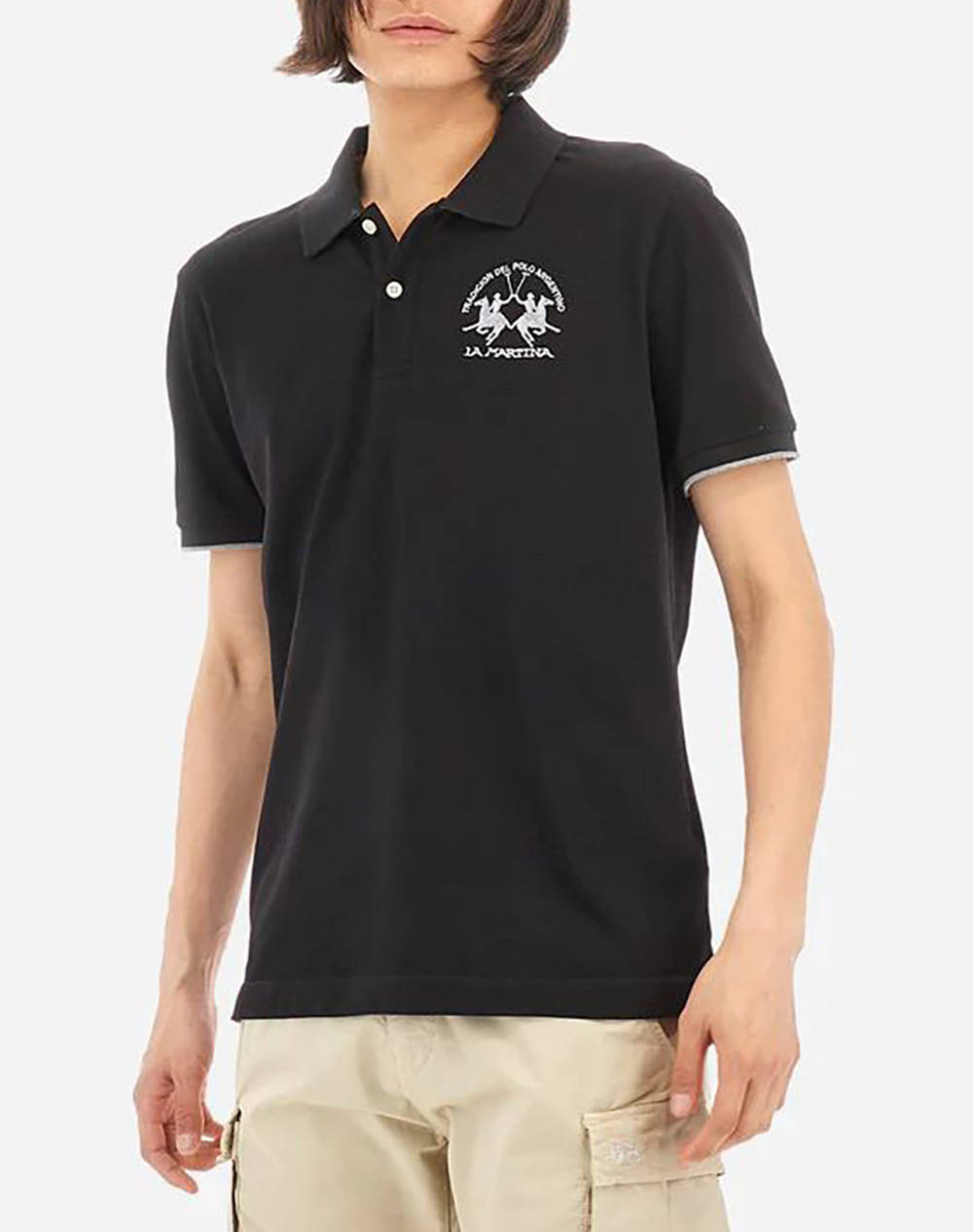 La Martina Polo Shirt Ss Men Clothes T Shirts & Sweatshirts Polo Black Cotton,Elastic 3Lmccmp01 09999 Male Polo Black