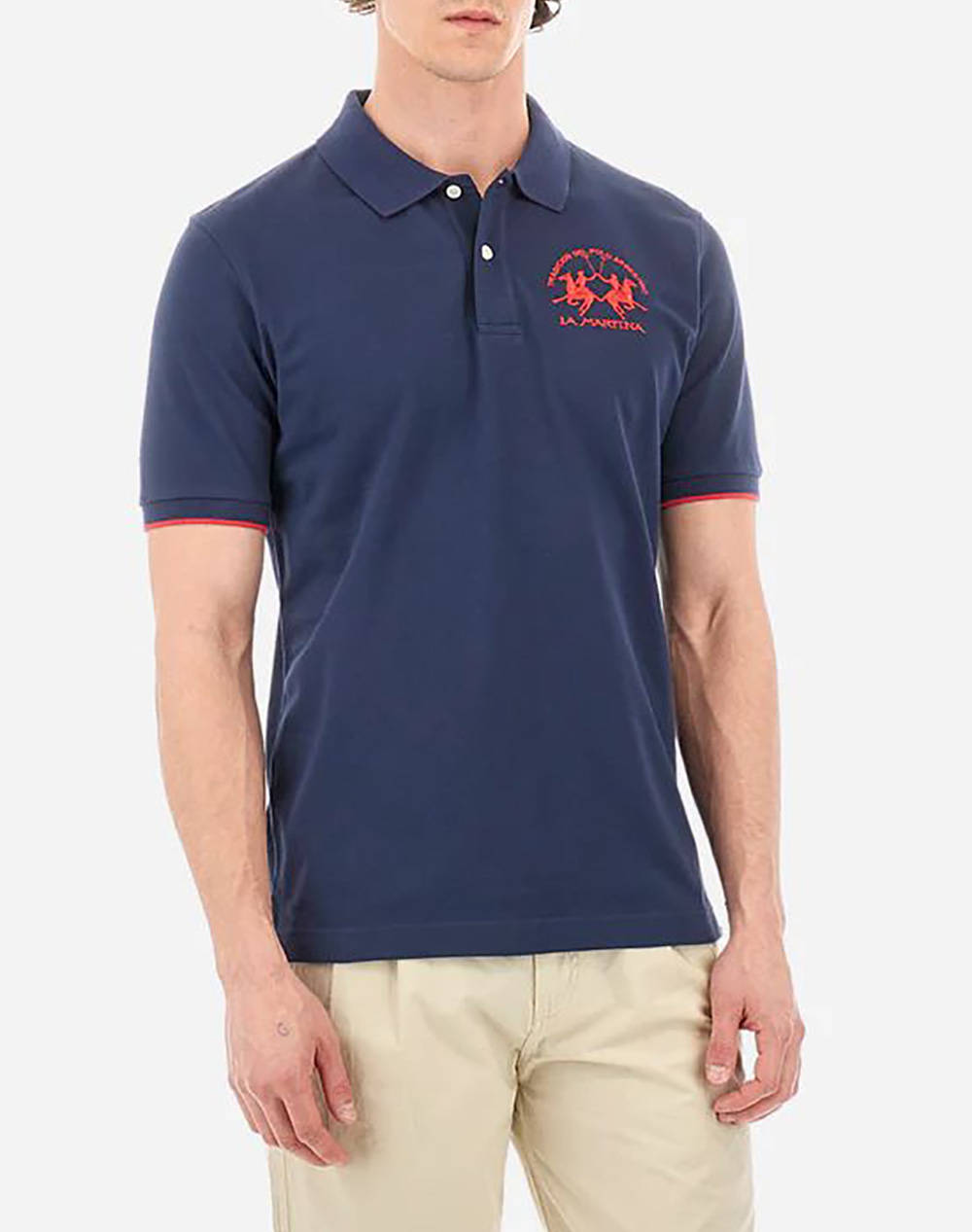 La Martina Polo Shirt Ss Men Clothes T Shirts & Sweatshirts Polo Darkblue Cotton,Elastic 3Lmccmp01 07017 Male Polo Blue