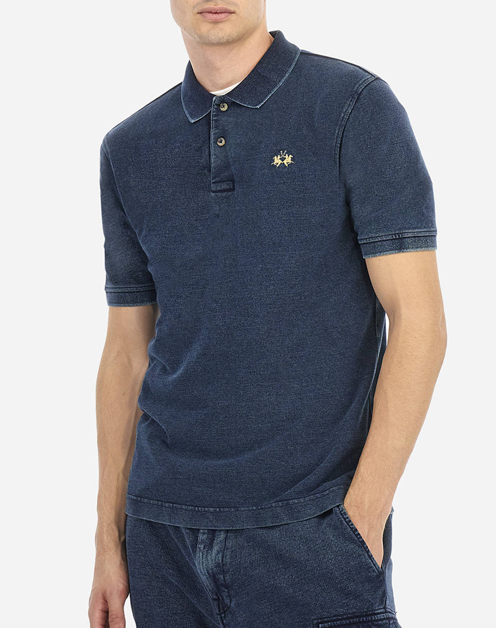 La Martina Polo Shirt Ss Man S/S Polo Indigo Piquet Men Clothes T Shirts & Sweatshirts Polo Darkblue Cotton,Fabric 3Lmmap011 D7003 Male Polo Blue
