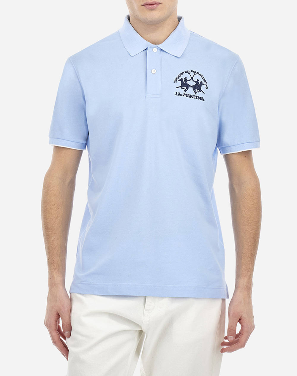 La Martina Polo Shirt Ss Man S/S Polo Piquet Stretch Men Clothes T Shirts & Sweatshirts Polo Ciel Cotton,Elastic 3Lmmap001 07220 Male Polo