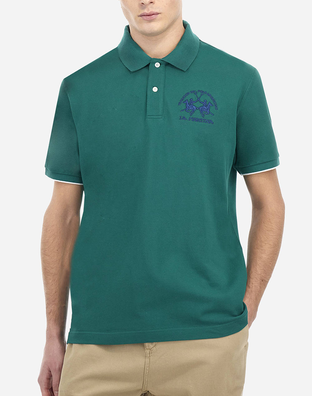 La Martina Polo Shirt Ss Man S/S Polo Piquet Stretch Men Clothes T Shirts & Sweatshirts Polo Green Cotton,Elastic 3Lmmap001 03115 Male Polo Green