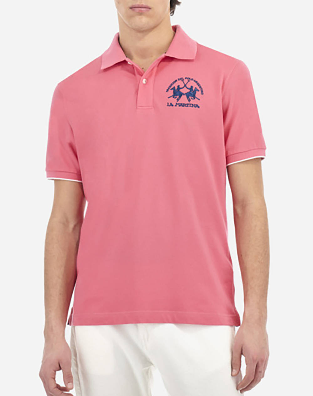 La Martina Polo Shirt Ss Man S/S Polo Piquet Stretch Men Clothes T Shirts & Sweatshirts Polo Lightcoral Cotton,Elastic 3Lmmap001 05018 Male Polo