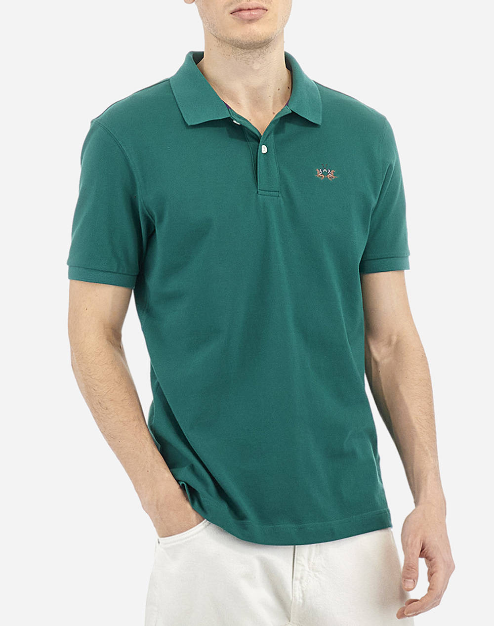 La Martina Polo Shirt Ss Man S/S Polo Piquet Stretch Men Clothes T Shirts & Sweatshirts Polo Green Cotton,Elastic 3Lmmap002 03115 Male Polo Green
