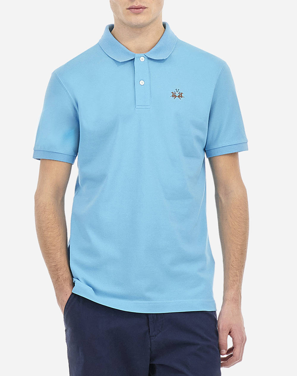 La Martina Polo Shirt Ss Man S/S Polo Piquet Stretch Men Clothes T Shirts & Sweatshirts Polo Lightblue Cotton,Elastic 3Lmmap002 07222 Male Polo Blue