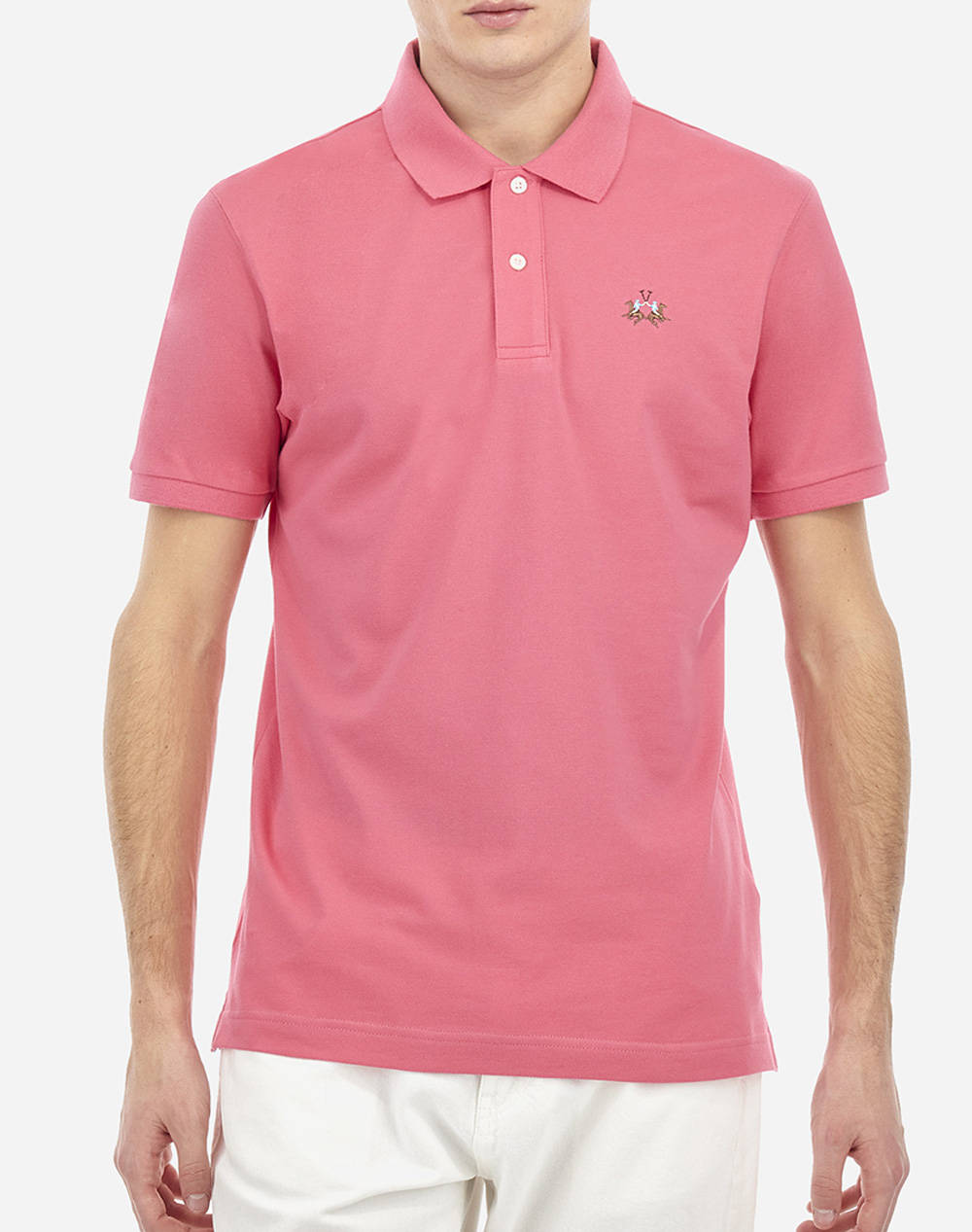 La Martina Polo Shirt Ss Man S/S Polo Piquet Stretch Men Clothes T Shirts & Sweatshirts Polo Lightcoral Cotton,Elastic 3Lmmap002 05018 Male Polo