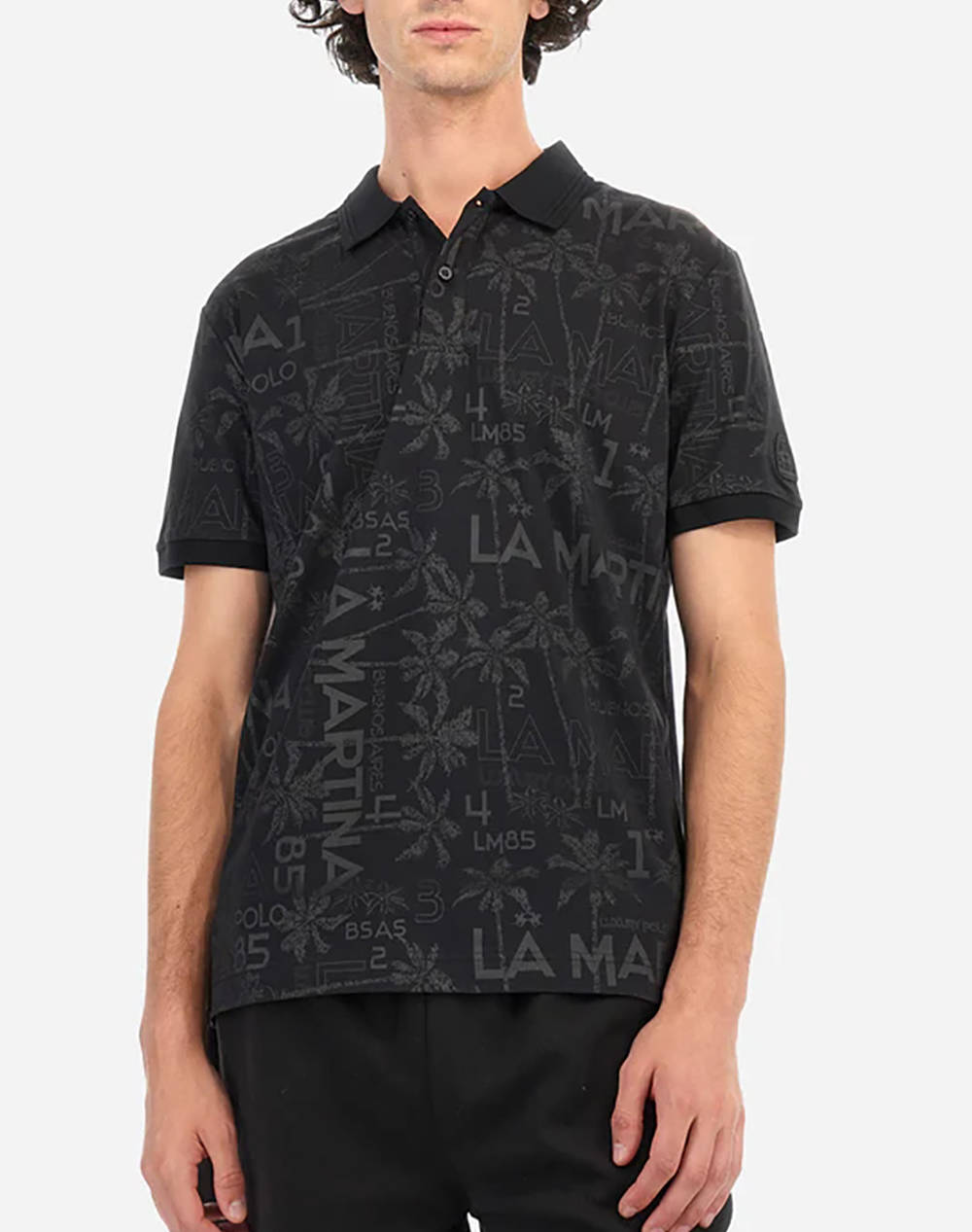 La Martina Polo Shirt Ss Man Polo Printed Jersey Men Clothes T Shirts & Sweatshirts Polo Black Cotton,Vinyl,Elastic 3Lmmap010 F9295 Male Polo Black