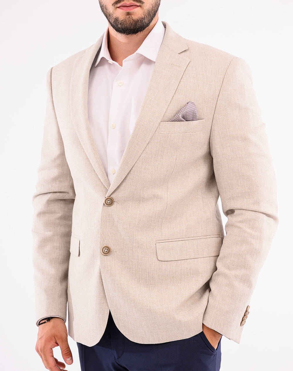 Lexton Jacket Men Clothes Outerwear Jackets Biege Linen,Fabric 08.35.Mix Linen Jacket Beige Male Jackets Biege