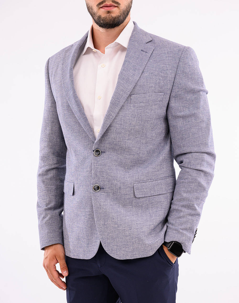 Lexton Jacket Men Clothes Outerwear Jackets Navyblue Linen,Fabric 08.35.Mix Linen Jacket Navy Male Jackets Blue