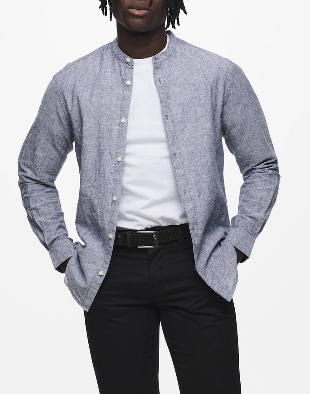 Only&Sons Onscaiden Life Ls Solid Linen Mao Noos Men Clothes Shirts Lightgray Cotton,Linen 22019173 Dress Blues Male Shirts